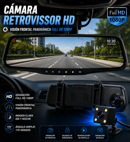 Cámara Retrovisor Full HD 1080p + Mini Rastreador GPS para Coche
