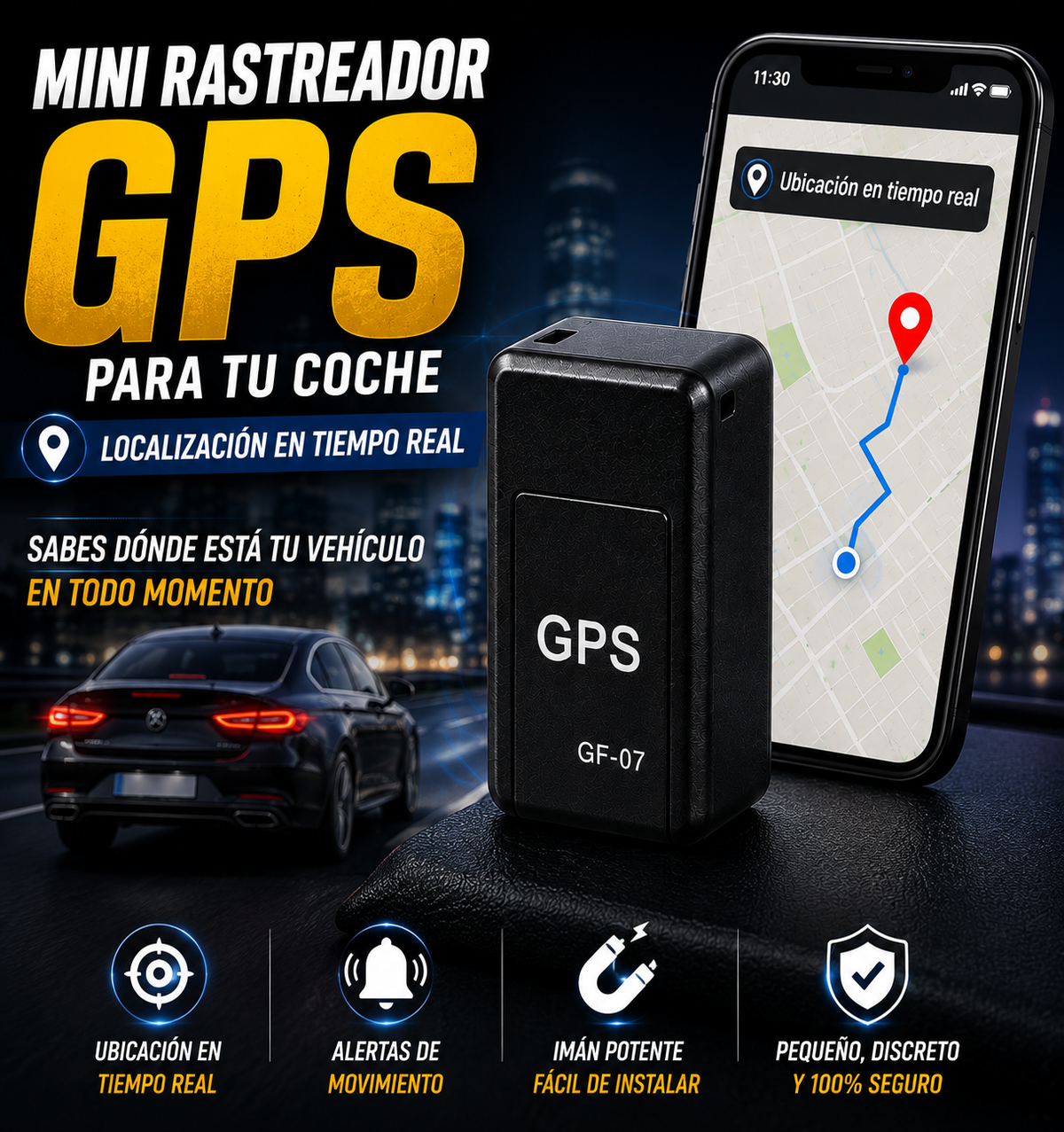 Cámara Retrovisor Full HD 1080p + Mini Rastreador GPS para Coche