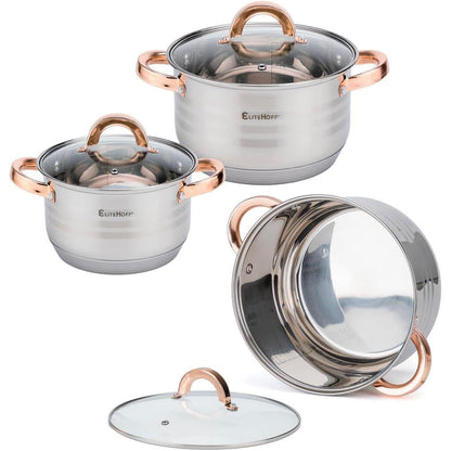 Batería de Cocina 12 Piezas, Juego de ollas en Acero Inoxidable con Tapas Apta para Todo Tipo de Cocinas Incluyendo Inducción